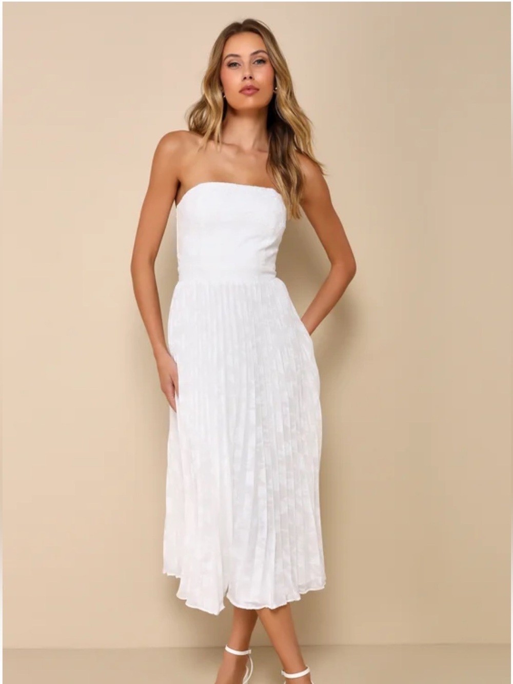 NWT Lulus Perfectly Stunning Ivory Jacquard Strapless Midi Dress